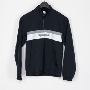 Reebok Men Retro Colorblocked Quarter Zip Popover Black/Gray/White Size M